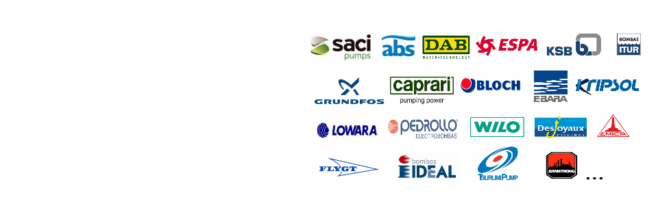 Marcas de bombas de agua: Bombas SACI, ESPA, Bombas ABS, Bombas CAPRARI, Bombas LOWARA, Bombas WILO, Bombas BLOCH, Bombas DAB, KRIPSOL, Bombas ITUR, Bombas KSB, EMICA, EBARA, GRUNDFOS, FLYGT, IDEAL, TSURUMI, ARSTRONG, PEDROLLO, SARLING...